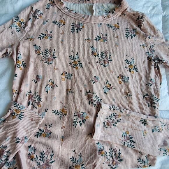 So Juniors Cropped Floral Ribbed Long Sleeve Top XS - Picture 4 of 6